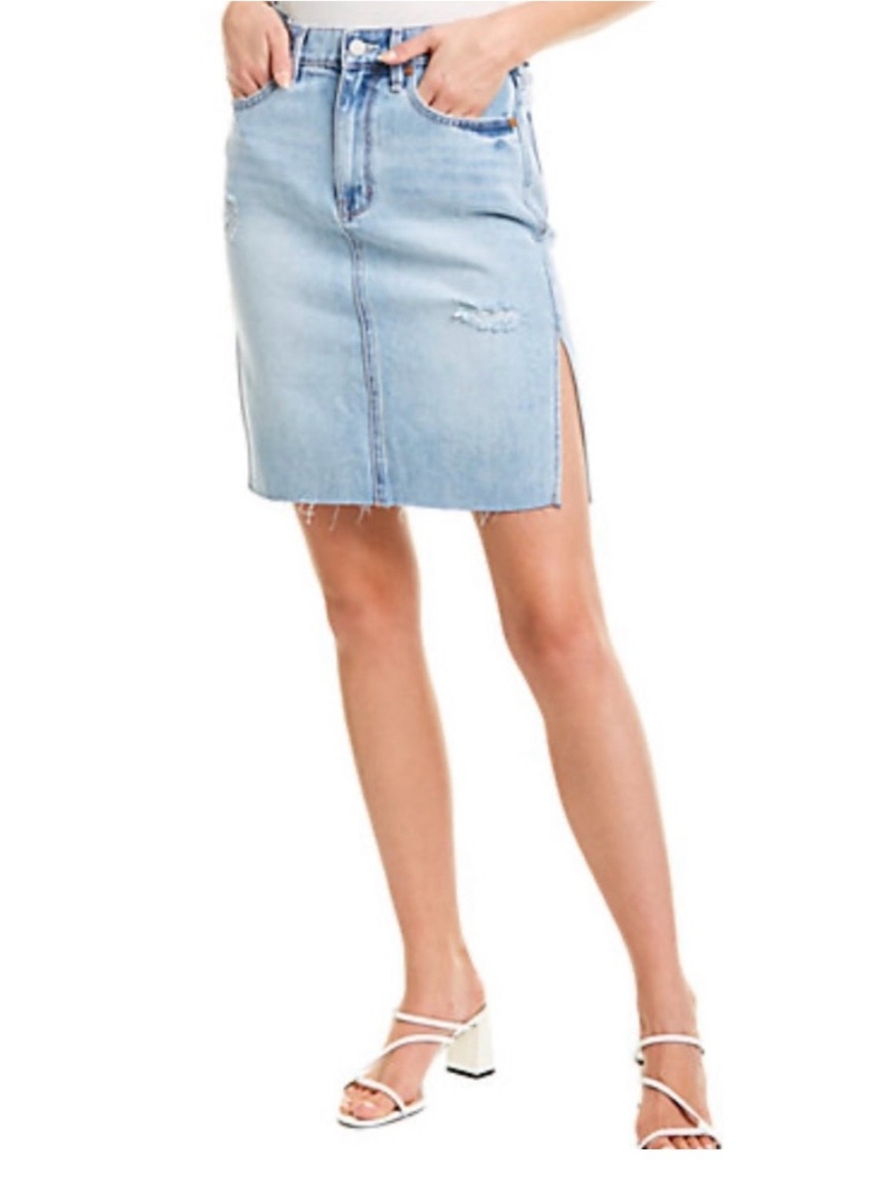 Habitual Willa Light Blue Denim Jean Skirt Frayed Side Slits Distressed Size 4